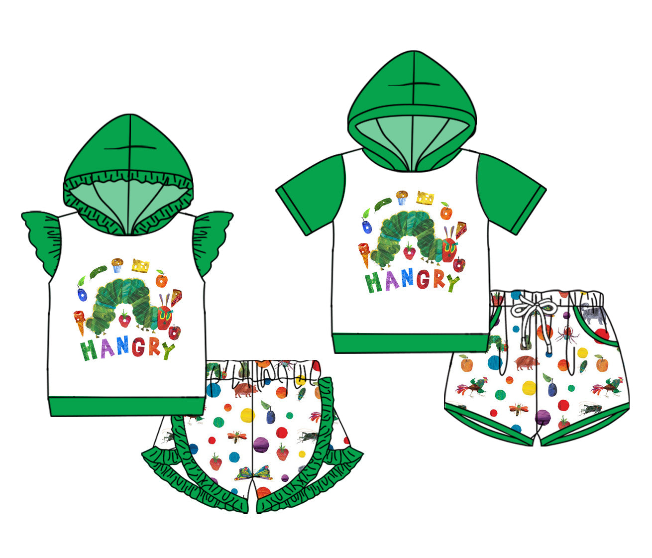 ( Moq 5 Each Style ) Baby Boy Girl Back To School Green Hoodie Sibling Set 4.17