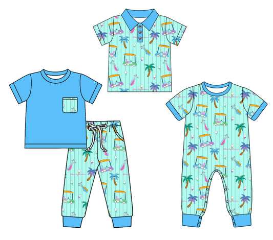 ( Moq 5 Each Style ) Baby Boy Short Sleeves Golf Sibling Romper Shirt Set