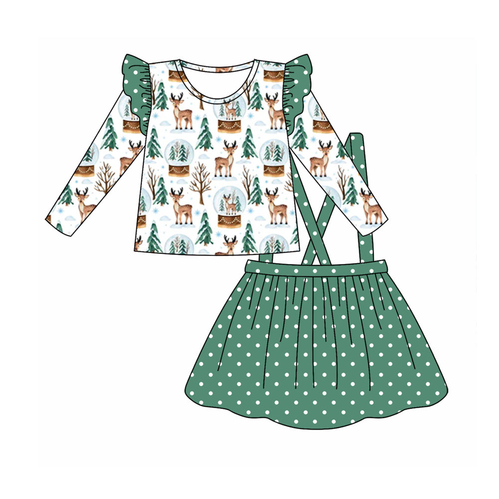 Baby Girl Christmas Deer Tree Tops Green Pants Set