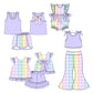 ( Moq 5 Each Style ) Baby Girl Floral Checked Sibling Purple Romper Set 4.23