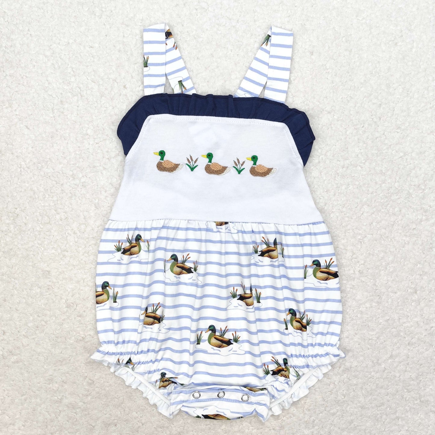 RTS Baby Girl Sleeveless Embroidery Ducks Bubble One Piece Romper