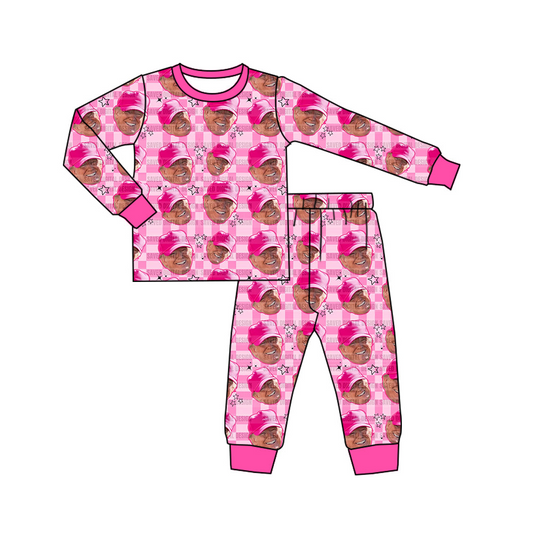 Baby Girl Long Sleeves Pink Checkered Shirt Pants Pajamas Clothes Set Moq 5