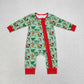 Baby Boy Long Sleeves Christmas Face Zipper Green Romper