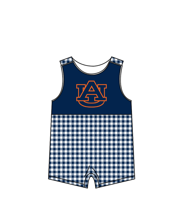 ( Moq 5 ) Baby Boys Kids Sleeveless AU Navy Plaid Team Summer Romper