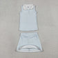 Baby Girls Sleeveless Blue Plaid Buttons Tops Skirt Shorts Yoga Clothes Set RTS
