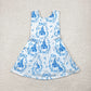 Baby Girl Sleeveless Castles Bows Flower Sibling Yoga Active Skort Blue Dress Set RTS