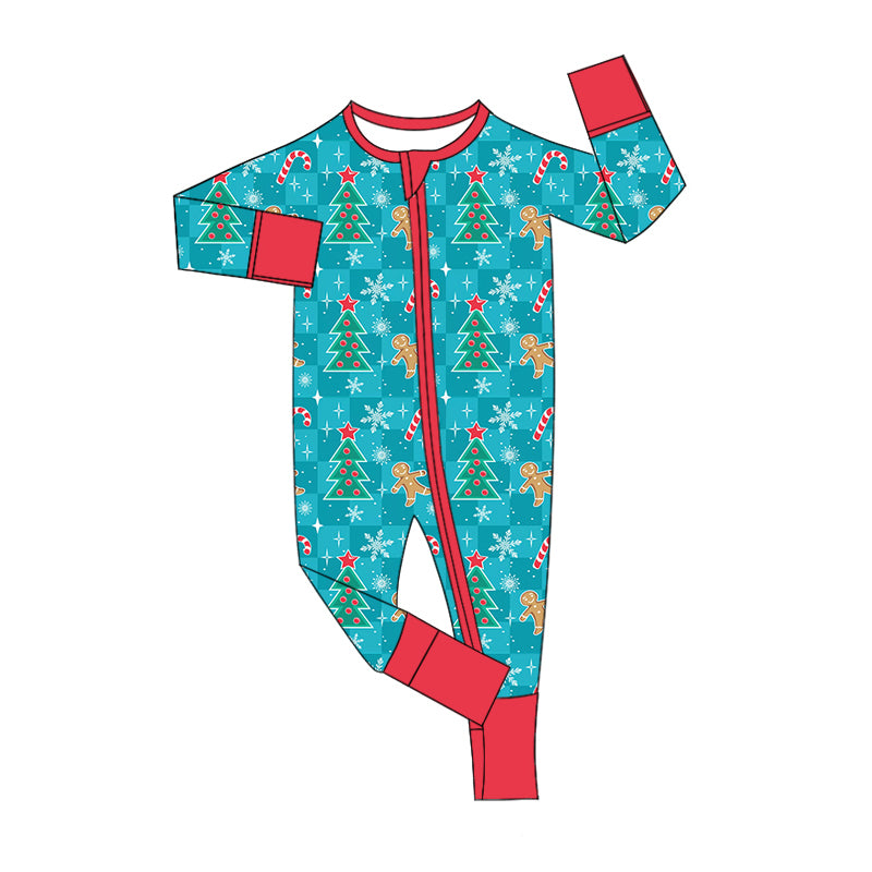 Baby Boy Long Sleeves Gingerbread Christmas Checkered Zipper Romper