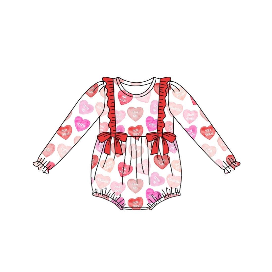 Baby Girl Infant Long Sleeves Hearts Bubble Romper Moq 5