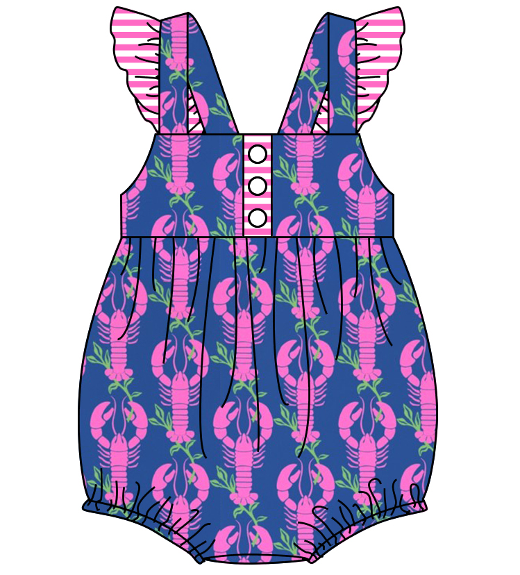 Baby Girl Short Sleeves Crawfish Sibling Romper Dress Clothes Set ( Moq 5 Each Design )