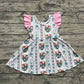 Baby Girl Short Sleeves Flower Stripes Knee Length Dress RTS
