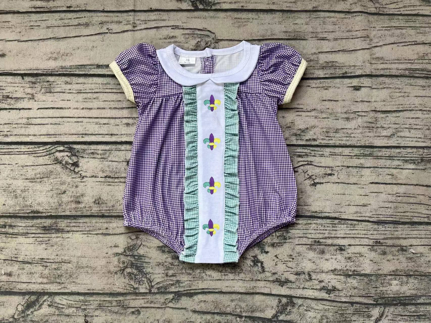 No moq Pre-order SR0471 Baby Girl Mardi Gras Purple Romper