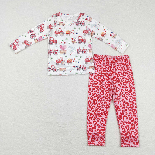 GLP1116 Baby Girl Valentine's Day Tractor Hearts Shirt Leopard Leggings Pants Set