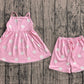 ( No moq ) Preorder Baby Girls Kids Straps Dots Tunic Shorts Summer Pink Clothes Set