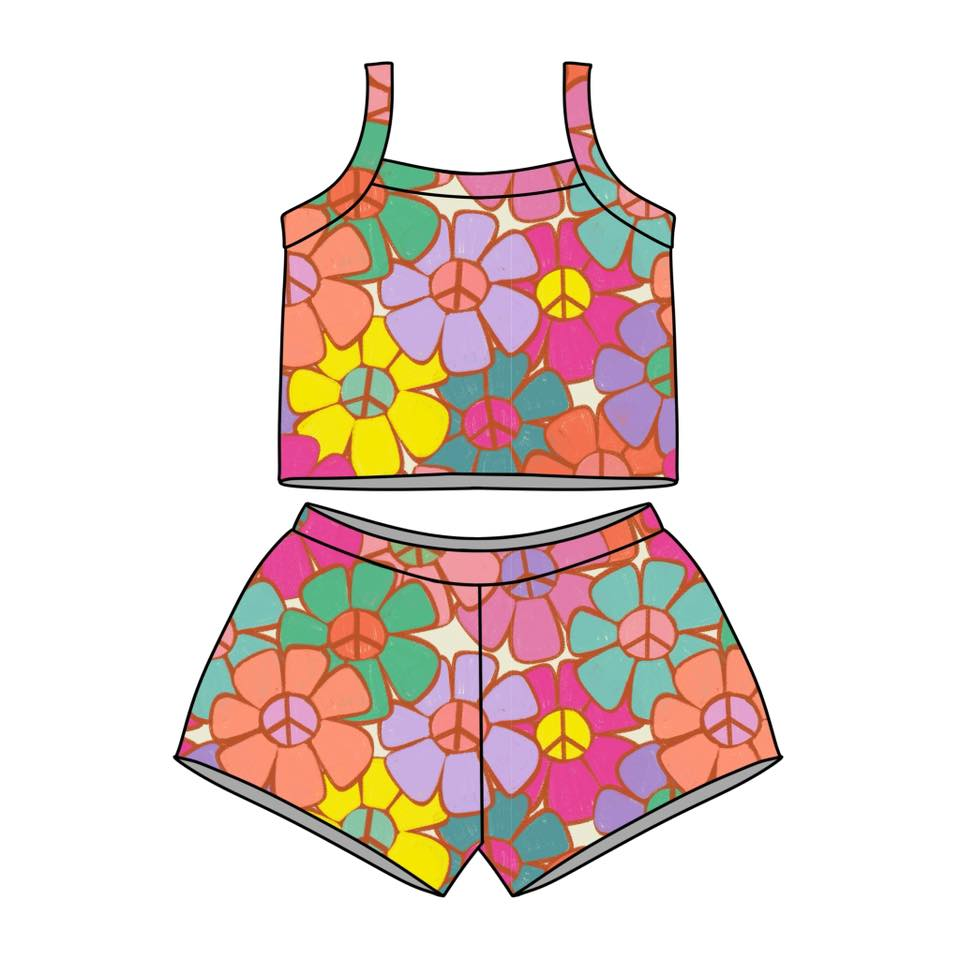 ( Moq 5 ) Preorder Baby Girls Straps Flower Tops Shorts Summer Set Clothes