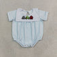 Baby Boys Kids Short Sleeves Embroidery Tractor Farm Blue Stripes Bubble Romper RTS