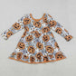 Boys Girls Toddler Long Sleeves Pumpkins Candy Corn Sibling Halloween Dress Footie Romper Set RTS