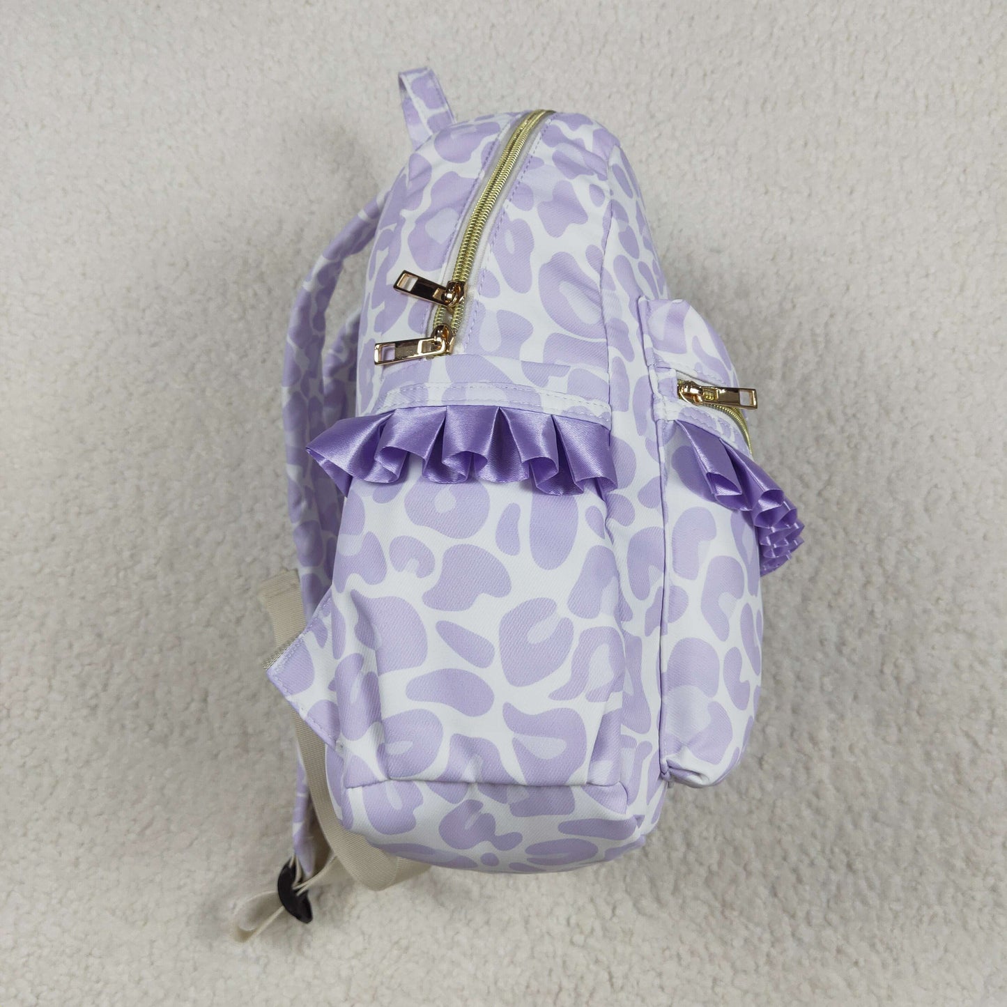 Baby Girl Leopard Purple Ruffle Backpack Bags RTS