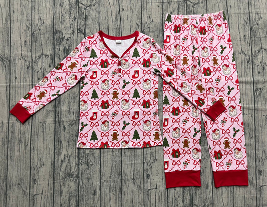 ( No moq ) Preorder Adult Woman Gingerbread Bows Santa Shirt Pants Christmas Pajamas Clothes Set