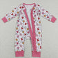 LR0884 Valentine's Day Baby Girl Long Sleeves Face Hearts Floral Zipper One Piece Romper