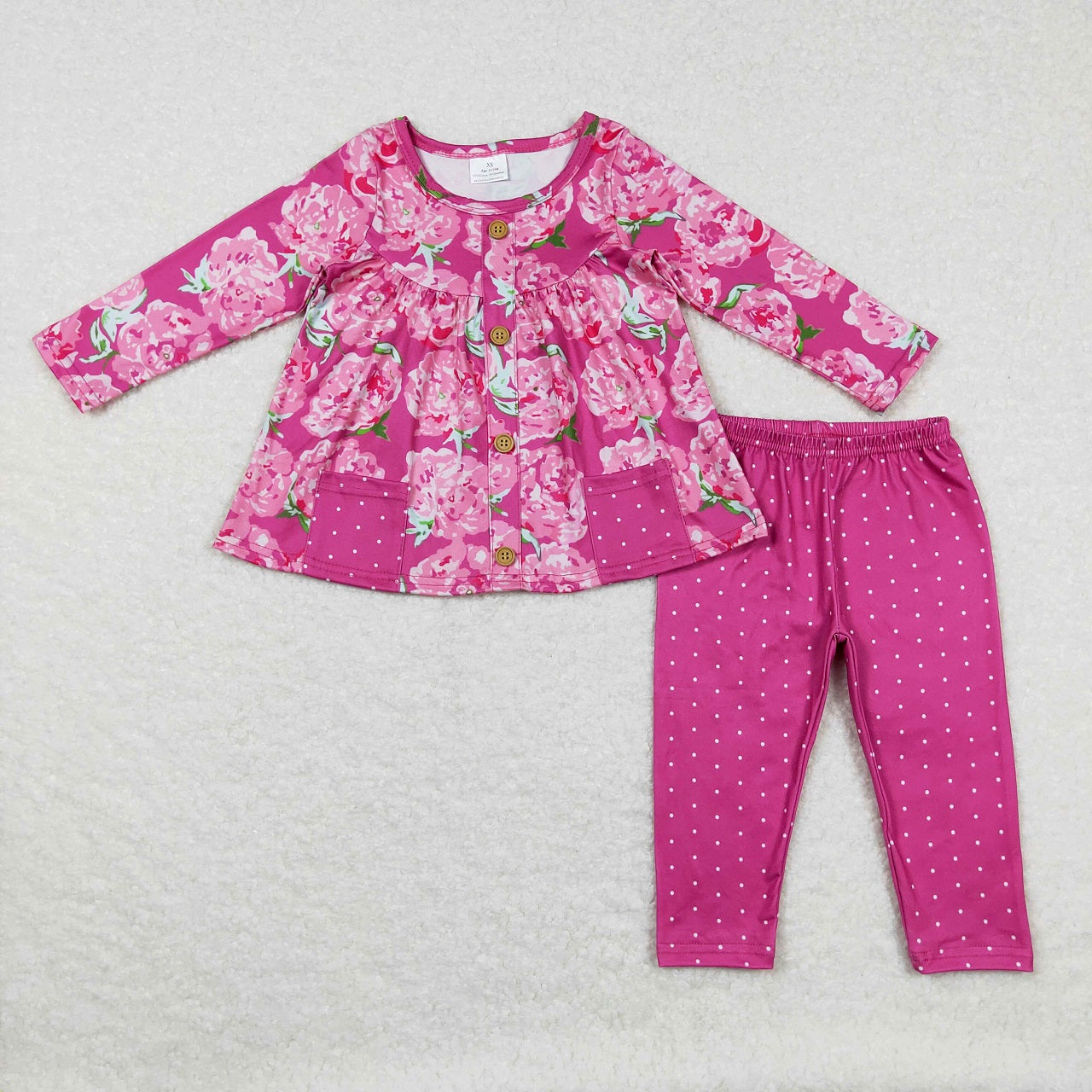 GLP0927 Baby Girl Long Sleeves Floral Pocket Tunic Pants Outfit