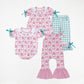 Sibling Girl Kids Pink Bows Pumpkins Fall Thanksgiving Romper Set RTS