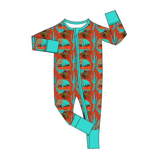 Baby Boy Infant Western Cactus Rodeo Zipper Romper