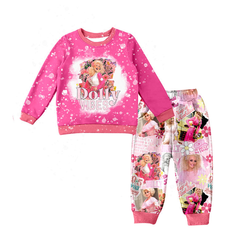 Baby Girl Singer Flower Shirt Pants Pajamas Pink Set