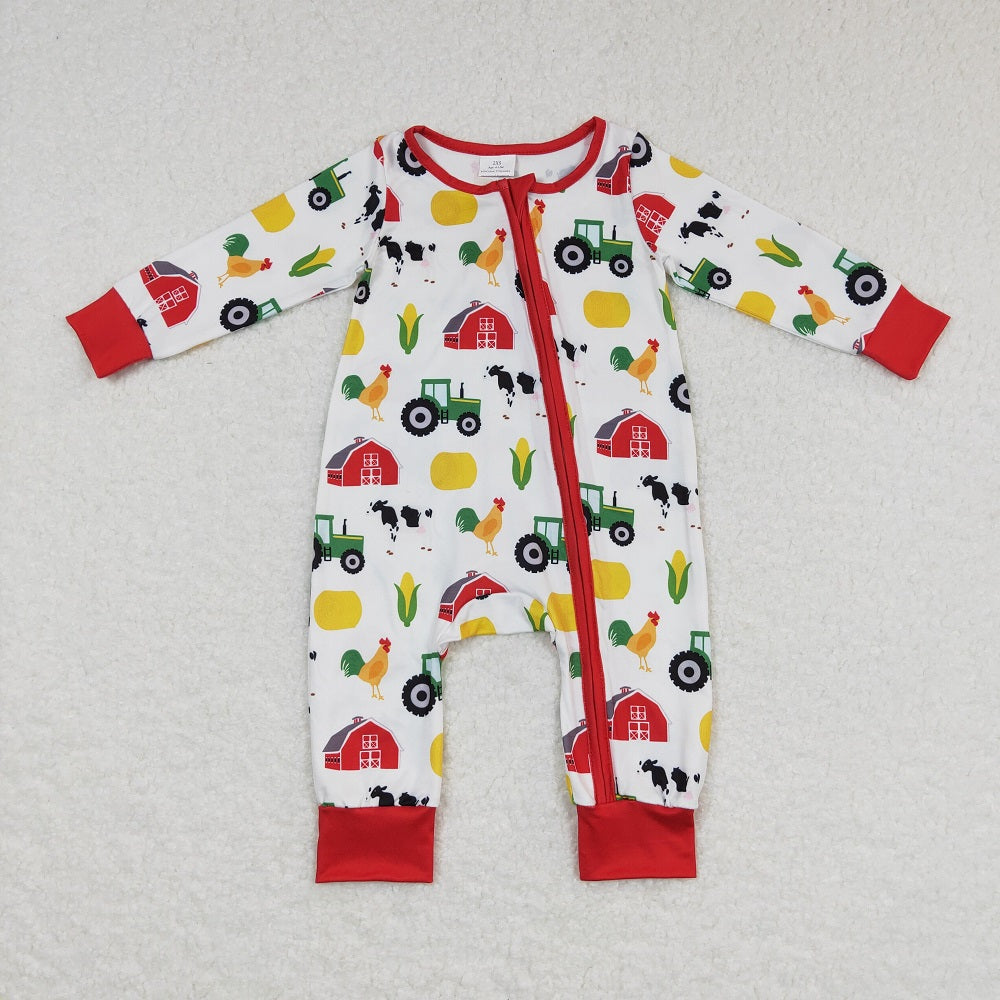 LR0672 Baby Boy Long Sleeves Farm One Piece Romper