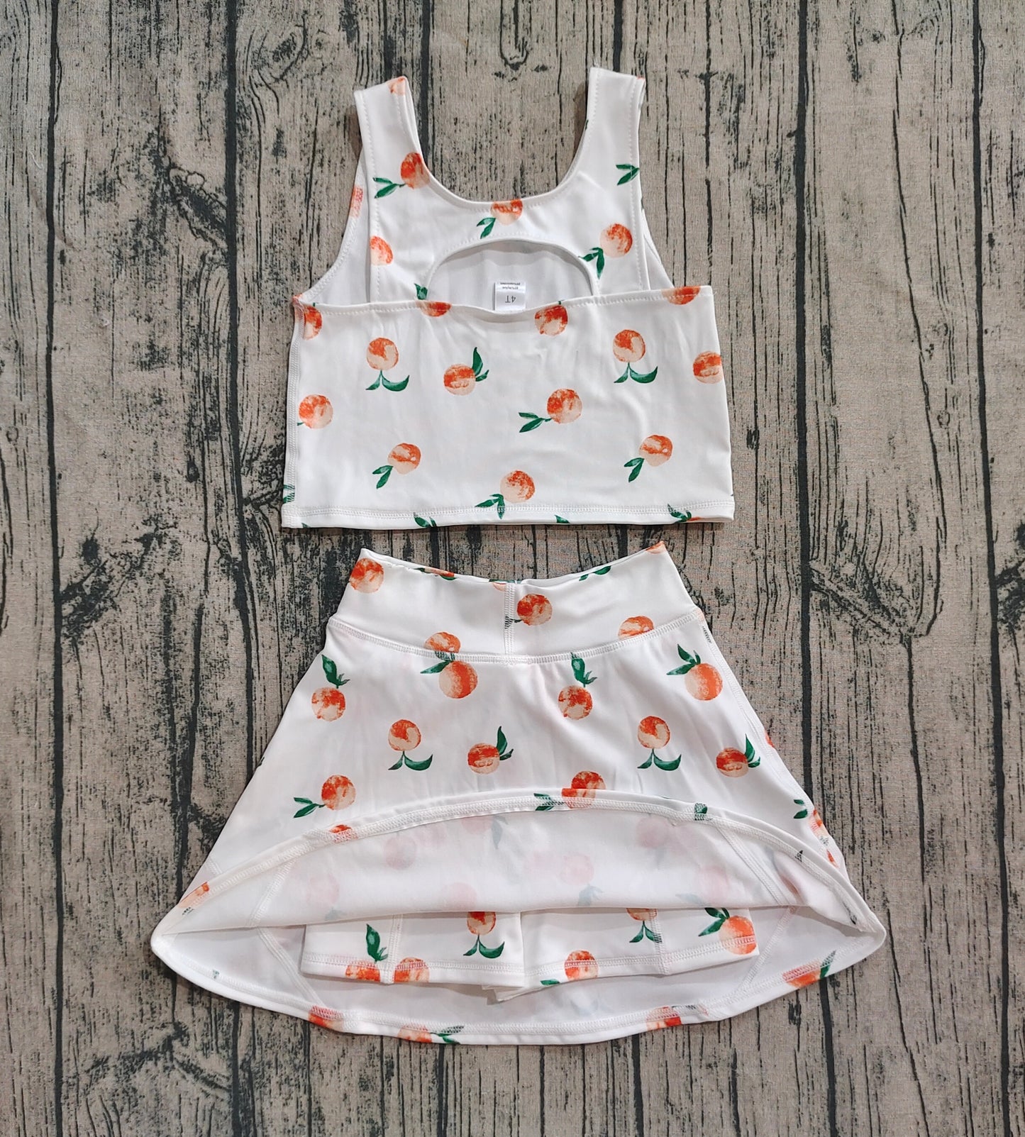 Baby Girl Sleeveless Peaches Tops Shorts Skirt Skort Yoga Active Set RTS