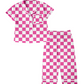 Baby Girl Sibling Pink Checkered Shirt Romper Set Moq 5