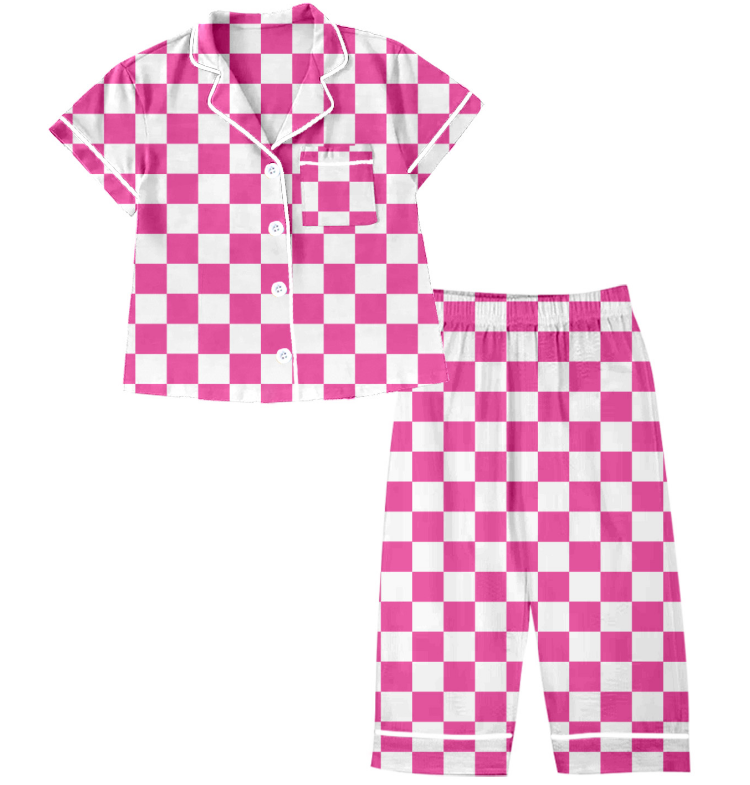 Baby Girl Sibling Pink Checkered Shirt Romper Set Moq 5