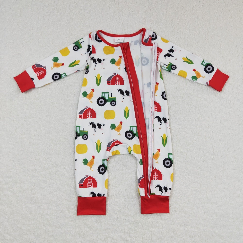 LR0672 Baby Boy Long Sleeves Farm One Piece Romper