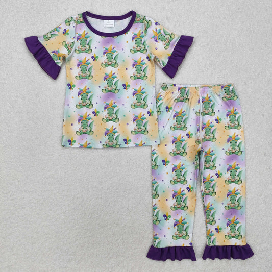 RTS Baby Girl Short Sleeves Mardi Gras Crocodile Shirt Pants Pajamas Clothes Set