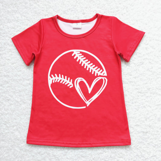 GT0430 Baby Kids Red Short Sleeves Baseball Heart Tops Shirt