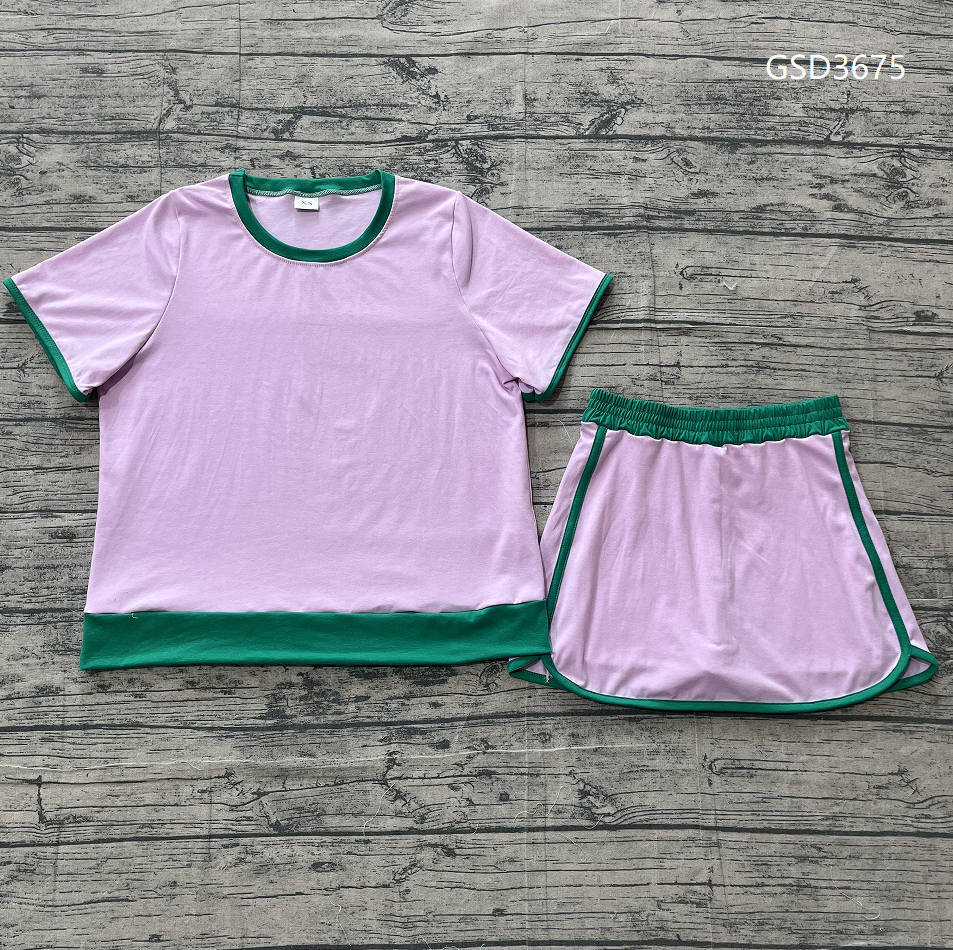 Adult Women Short Sleeves Shirt Shorts Pink Cotton Clothes Set RTS