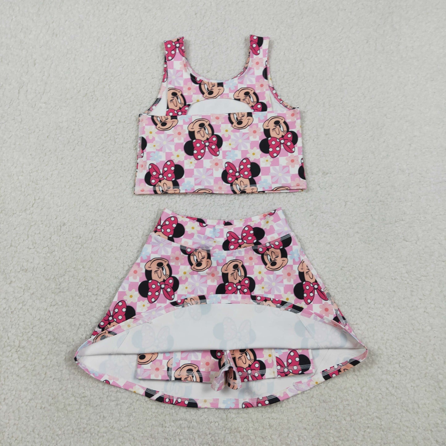 Baby Girls Kids Sleeveless Flower Cartoon Tops Shorts Skirt Yoga Active Set RTS