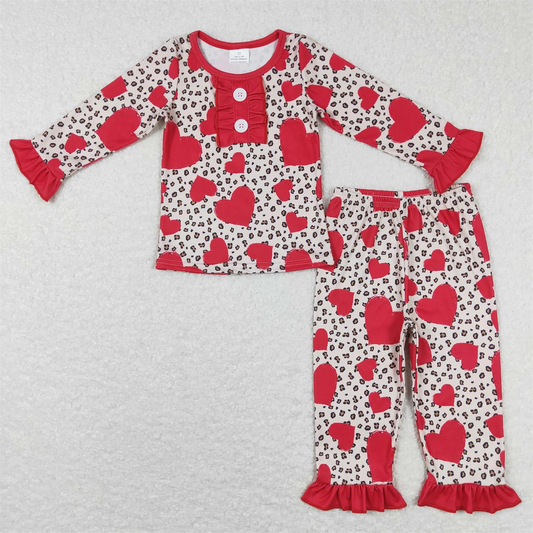 GLP0905 Baby Kids Valentine's Hearts Shirt Leopard Pants Pajamas Set