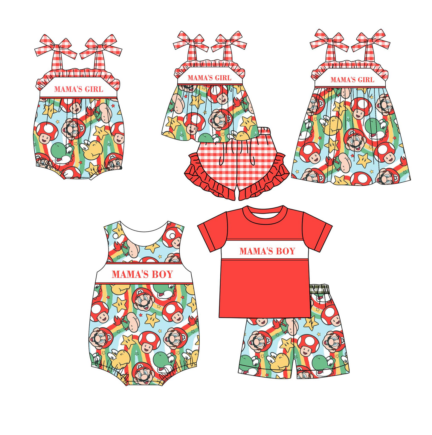 Moq 3 Pre-order GSSO0846 Baby Kids Mama's Girl Tunic Plaid Ruffle Shorts Set