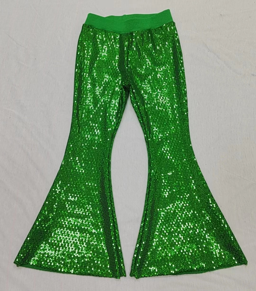 Pre-order Baby Girls Sequin Green Bell Bottom Pants