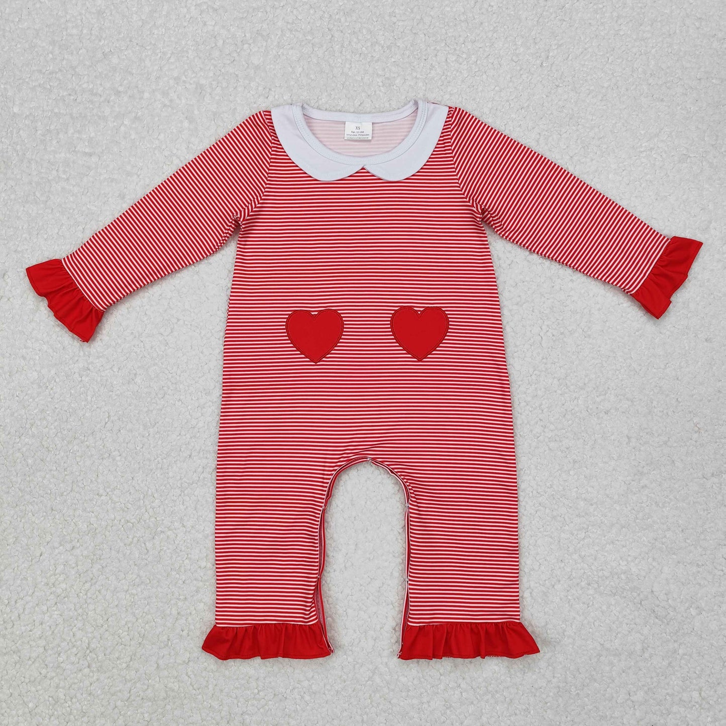 Baby Girl Infant Valentines Red Stripes Hearts Embroidery Romper