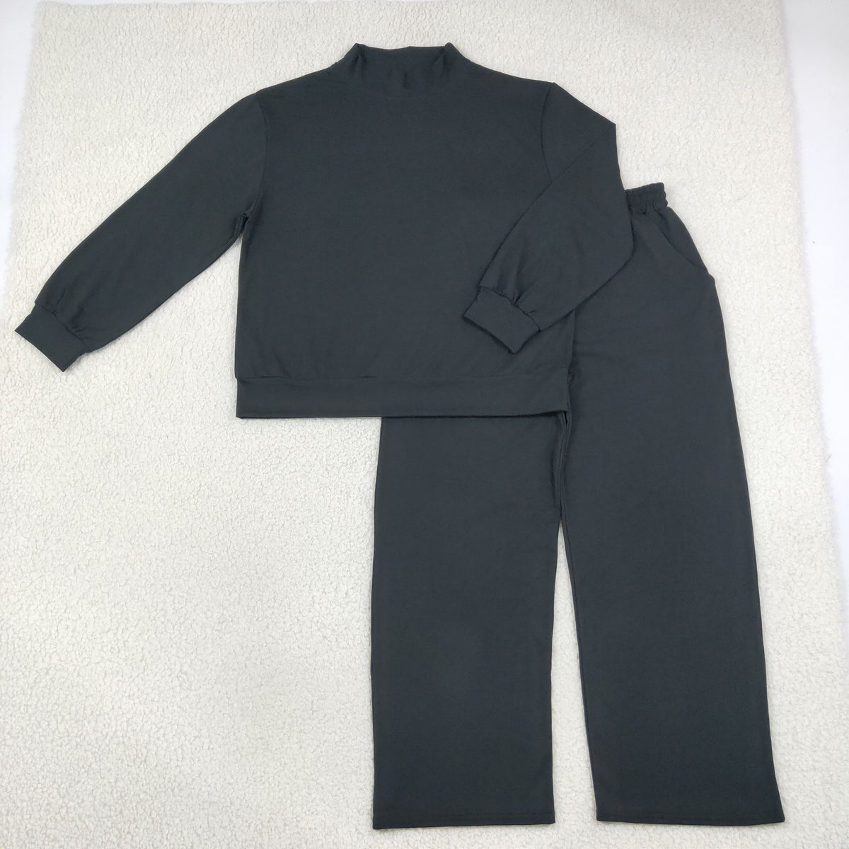 Adult Women Long Sleeves Black Shirt Pockets Pants Cotton Set Clothes RTS