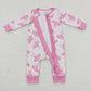 LR0647 Baby Girl Long Sleeves Pink Zipper One Piece Romper