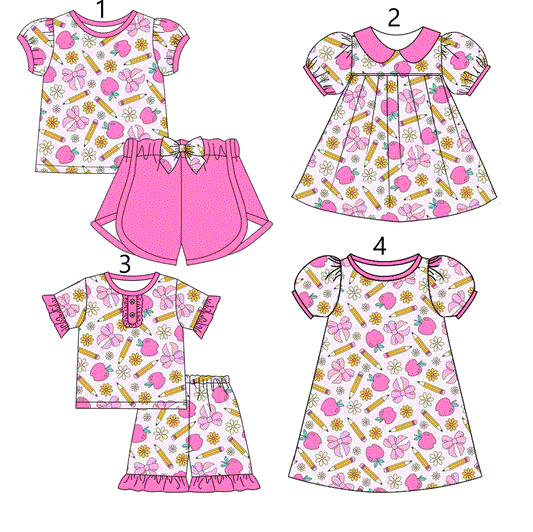 Baby Girl Back To School Pencil Flower Bows Sibling Dress Set ( Moq 5 Each Style ) 12.31