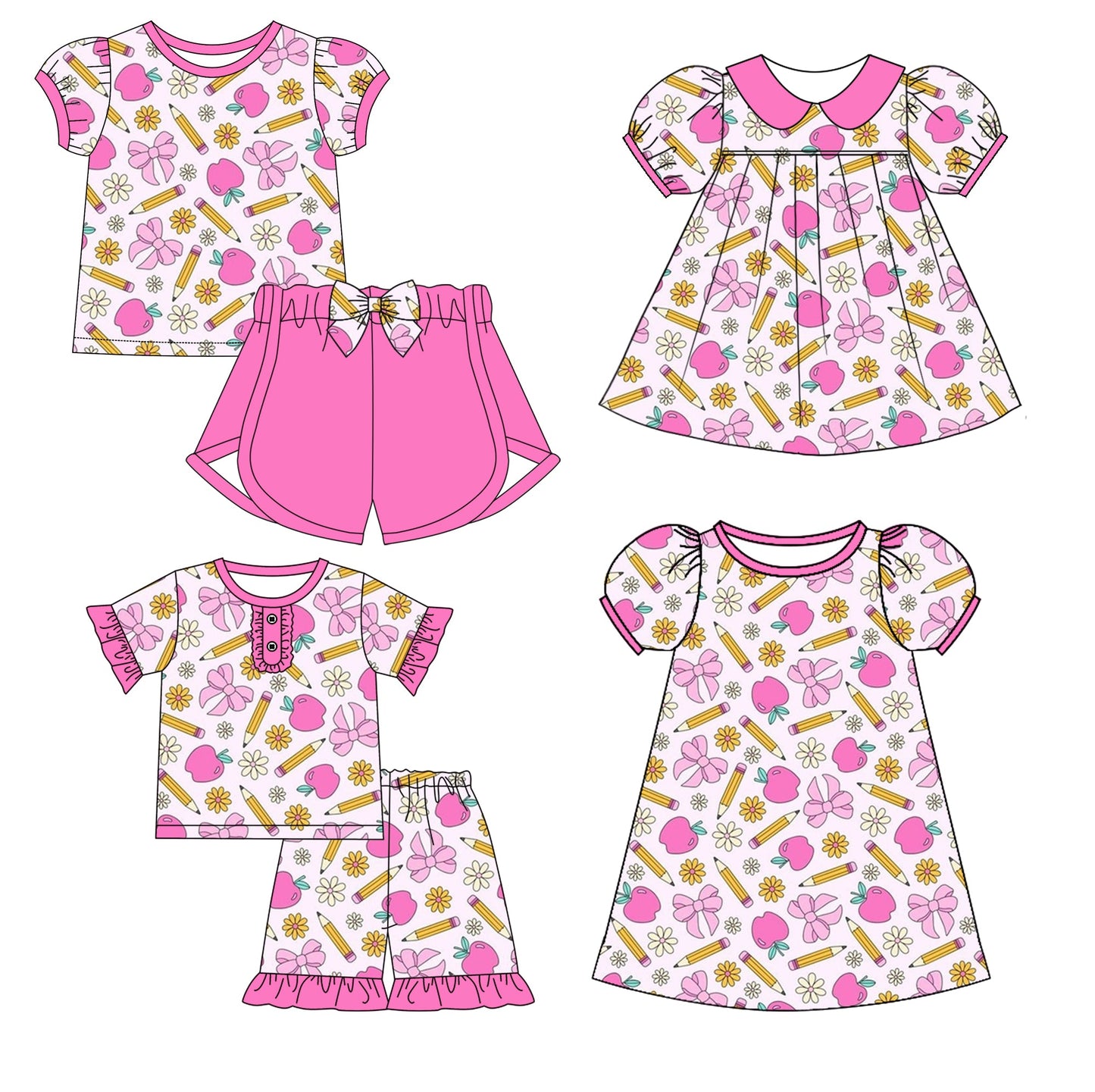 Baby Girl Back To School Pencil Flower Bows Sibling Dress Set ( Moq 5 Each Style ) 12.31