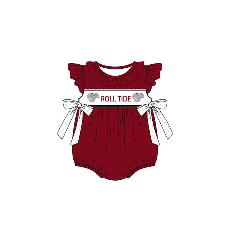 Baby Girl Short Sleeves Elephant Team Bows Bubble Romper ( Moq 5 )