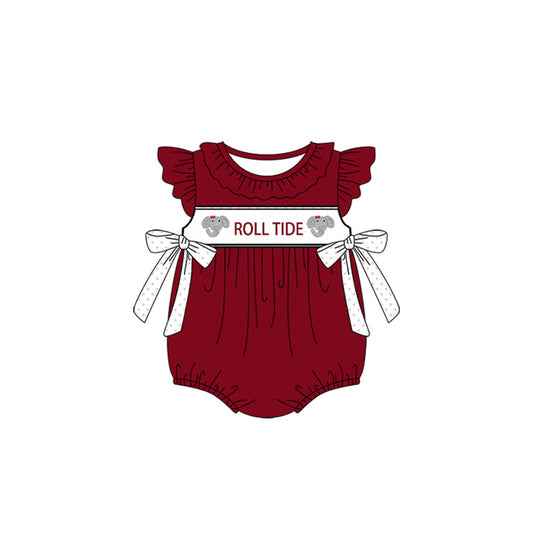 Baby Girl Short Sleeves Elephant Team Bows Bubble Romper ( Moq 5 )