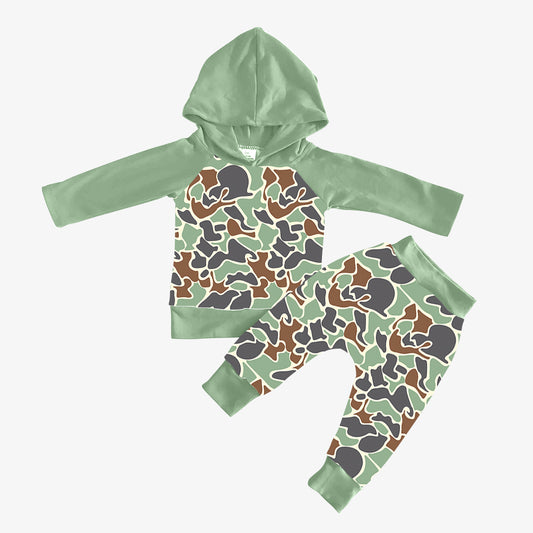 Baby Boy Toddler Green Long Sleeves Hoodie Shirt Camo Pants Set