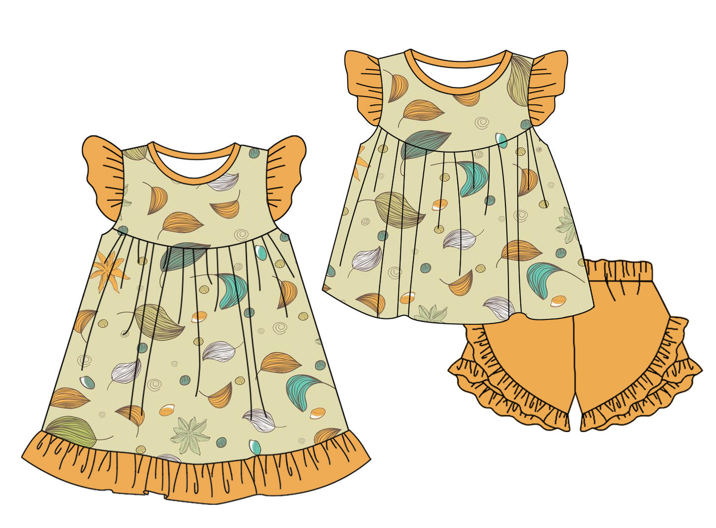 Baby Girl Short Sleeves Leaves Sibling Dress Set ( Moq 5 Each Style ) 1.24