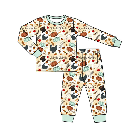 Baby Boy Long Sleeves turkey Pumpkin Shirt Pants Pajamas Thanksgiving Set