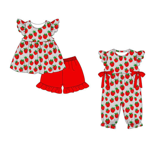Baby Girl Short Sleeves Strawberry Sibling Romper Set ( Moq 5 Each Style ) 1.15